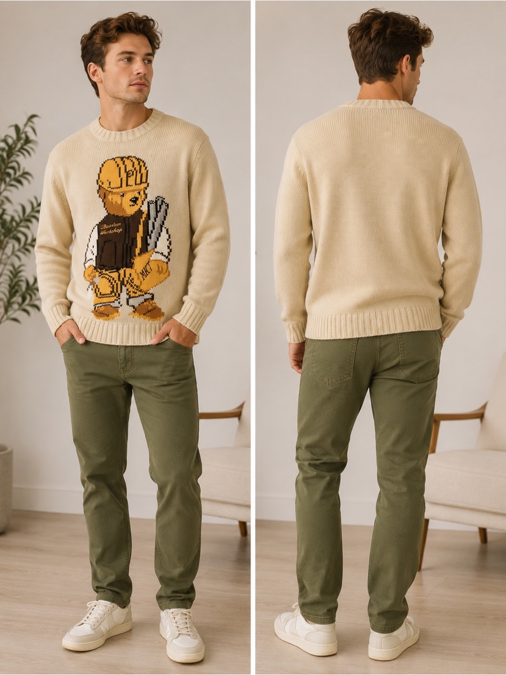 MARKET “WORKSHOP BEAR” Cream Sweater
Mens Size XL New
